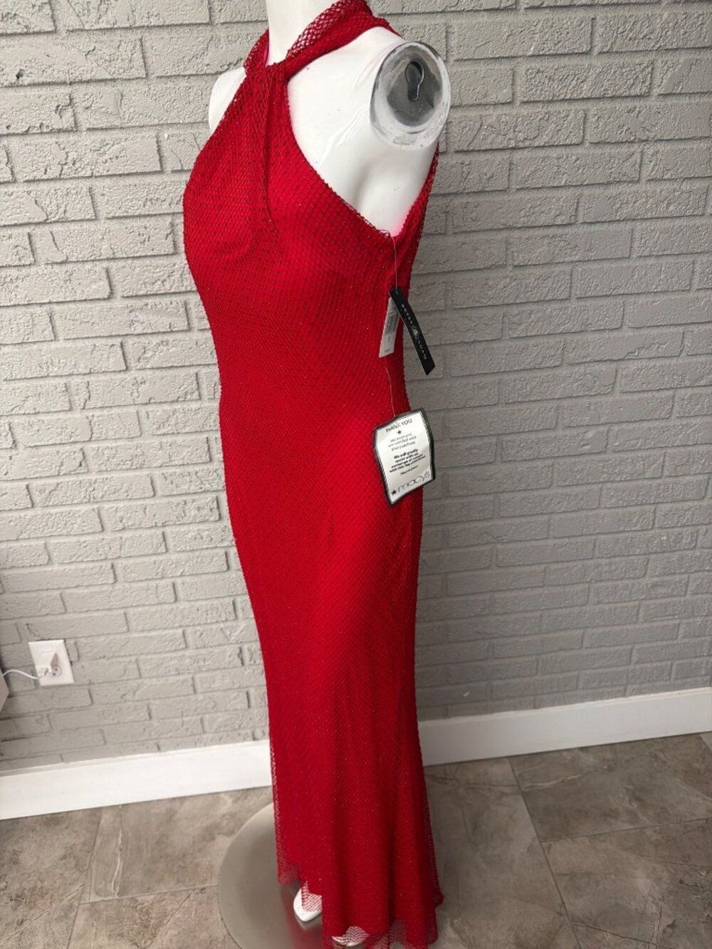 Betsy & Adam Women's Stone Mesh Halter Neck Red Dress Size 8 - Picture 8 of 12